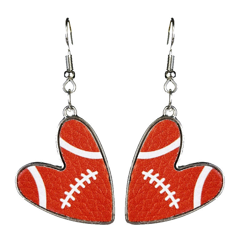 Football Heart Leather Earrings with Multicolor Football Mom Design