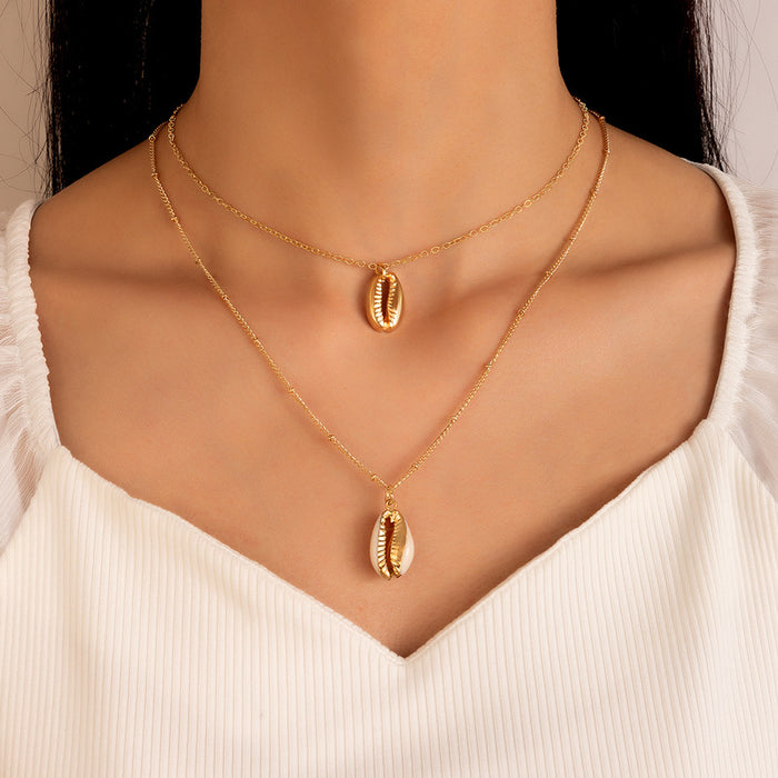 Bohemian Beach Double-Layer Necklace - Geometric Shell Choker Set