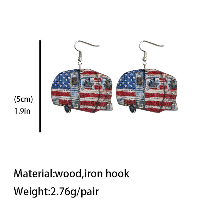 Wooden patriotic school bus earrings