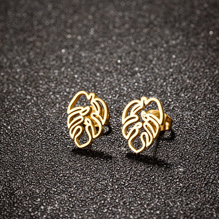 Bohemian Tree Leaf Stainless Steel Stud Earrings - Nature-Inspired Jewelry for a Vintage Look - wallojewerly 