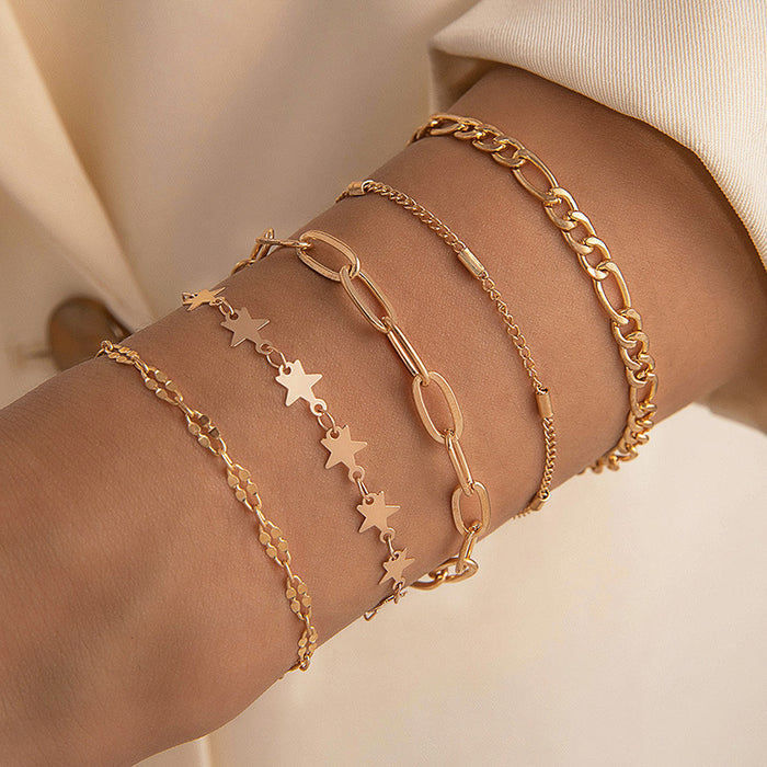 Star Lips Bracelet Set - Geometric Five-Piece Women’s Jewelry