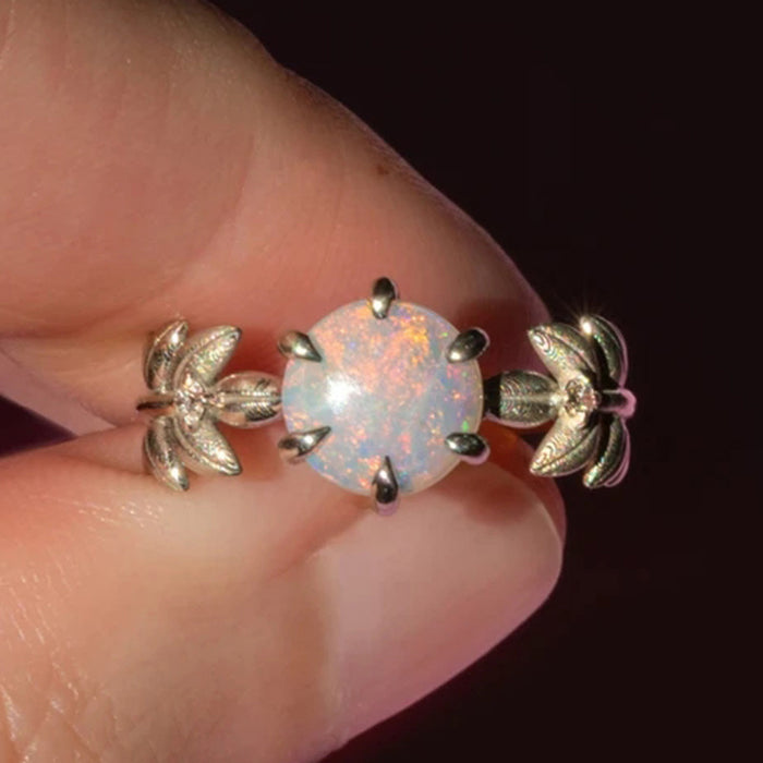 Artificial opal synthetic opal ring simple leaf ring