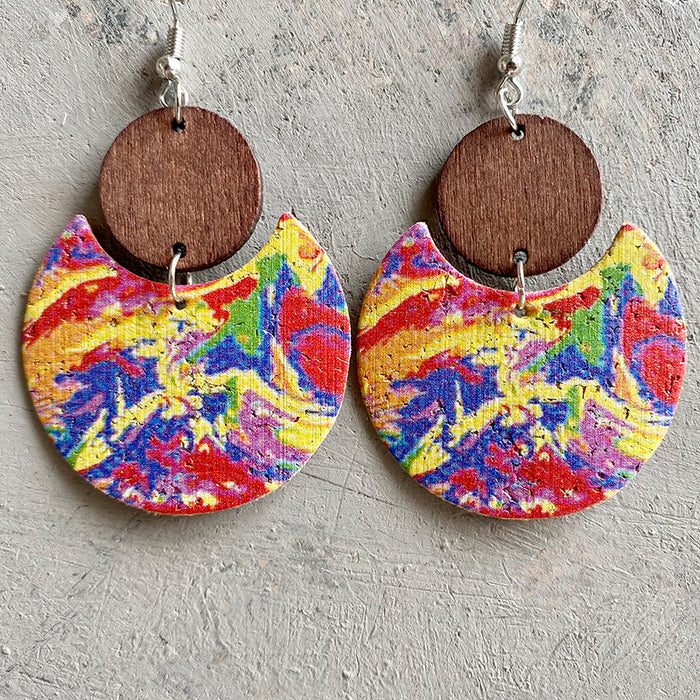 Wooden oil painting earrings