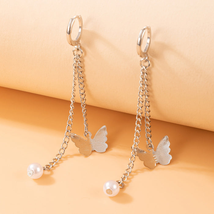 Butterfly Pearl Chain Earrings Geometric Animal Simple Earrings