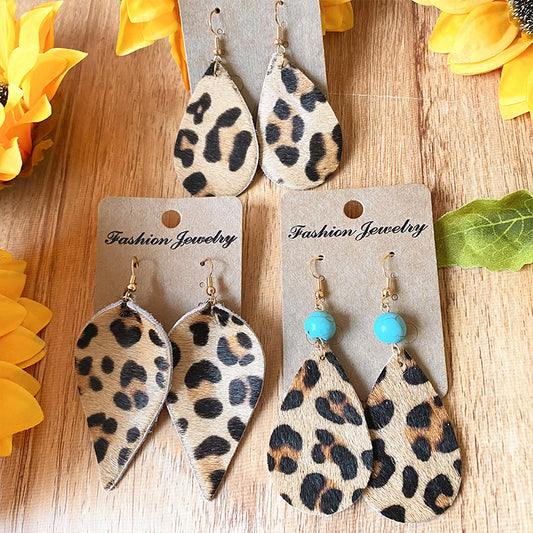 Bohemian Leopard Print Earrings with Turquoise and Rustic Style