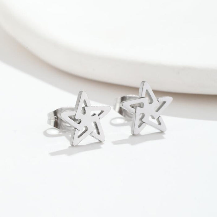 Pendientes de acero inoxidable con forma de estrella: joyas coreanas sencillas y elegantes