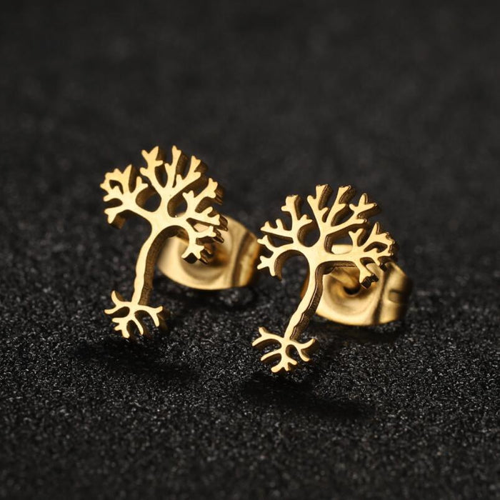 Pendientes de acero inoxidable con forma de árbol de la vida: joyas de oro de 18 quilates estilo bohemio