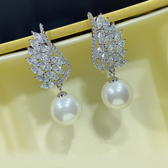 Angel Wing Imitation Pearl Earrings