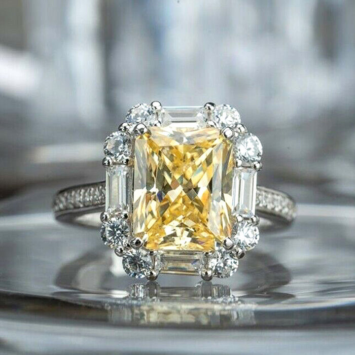 Light luxury style zircon ring yellow party jewelry