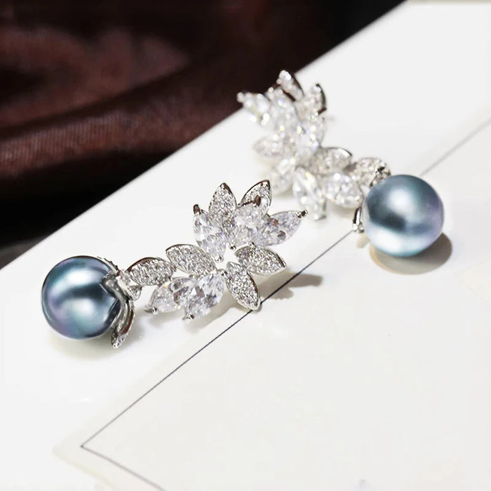 Korean imitation pearl earrings wheat ear flower earrings