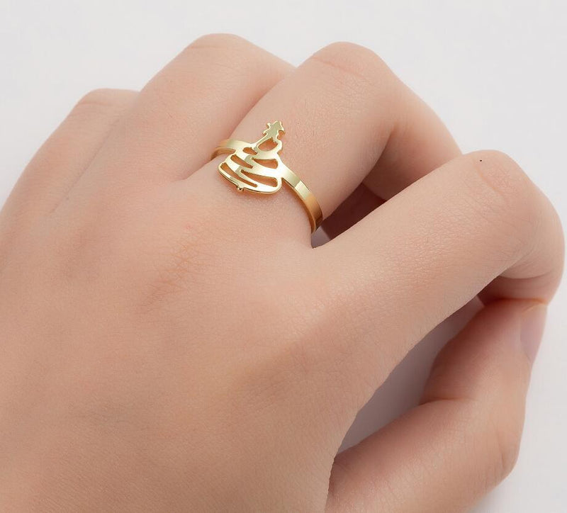 Christmas tree hollow rings, wholesale of Christmas stainless steel open rings