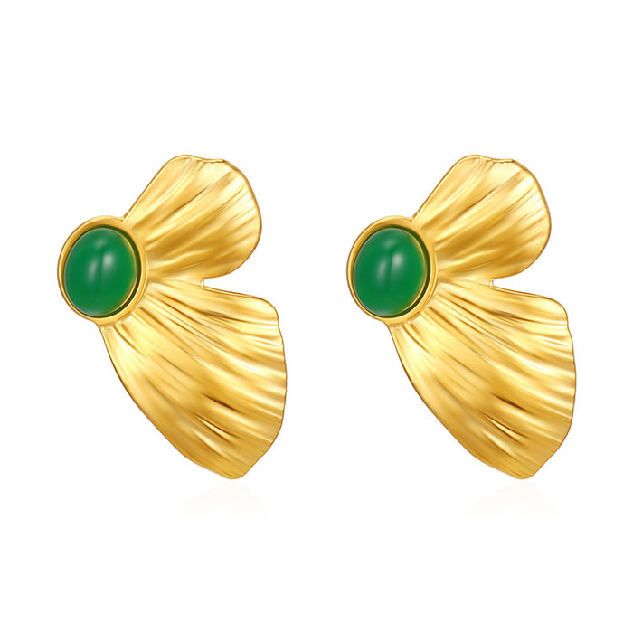 emerald green stone butterfly wings earrings electroplated titanium steel natural color retention design