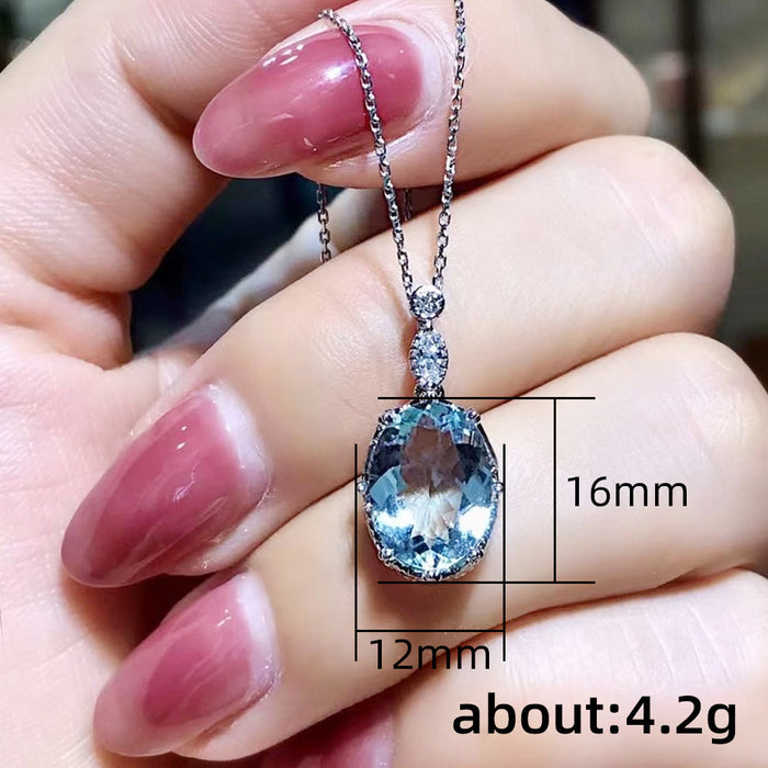 Light blue topaz inlaid zircon pendant necklace