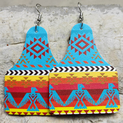 Cross Teardrop Leather Earrings with Western Flag Sunflower and Boot Design