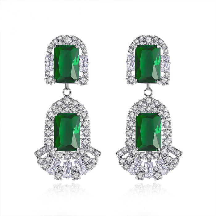 Emerald earrings Vintage luxury zircon earrings