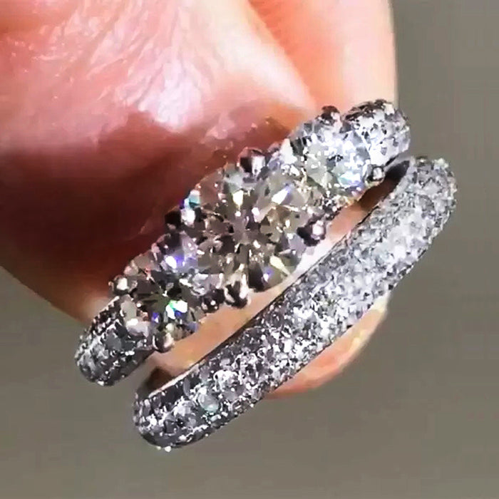 Exquisito anillo de compromiso con circonita y diamante redondo para mujer, anillo de propuesta de boda de moda