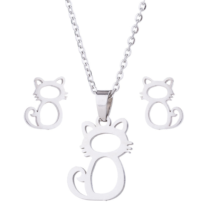 Cat Jewelry Set - Elegant Necklace and Earrings for a Chic Look