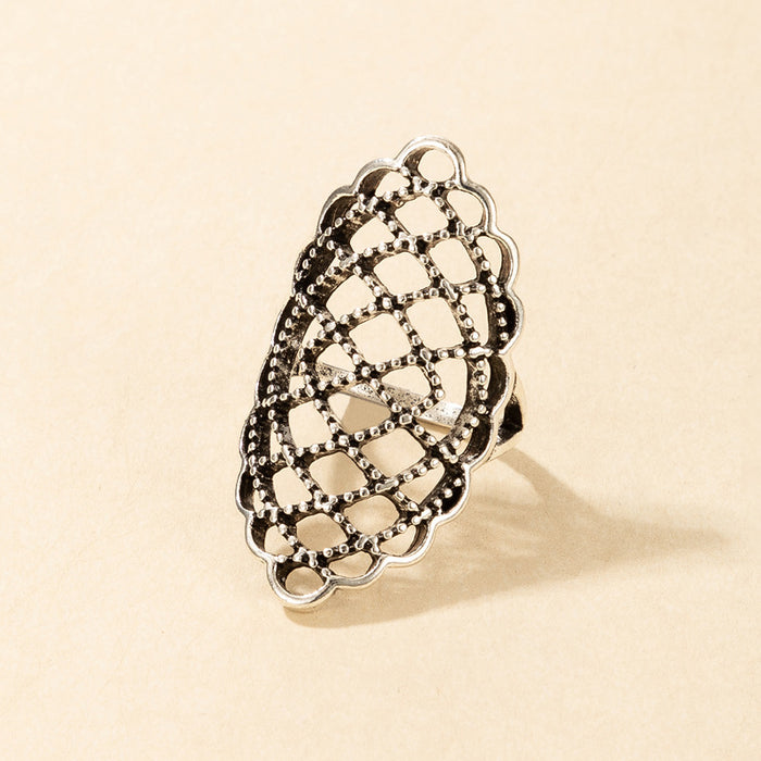 Punk style leaf feather mesh vintage single ring