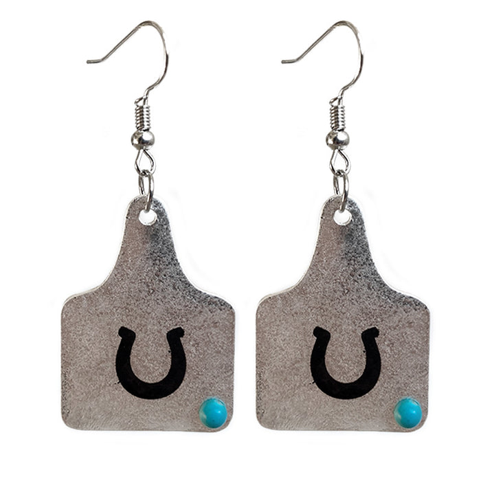 Western Earrings with Bullhead, Horseshoe, Cactus, and Tag Designs