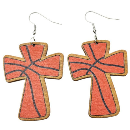 Wooden Cross Ball Earrings