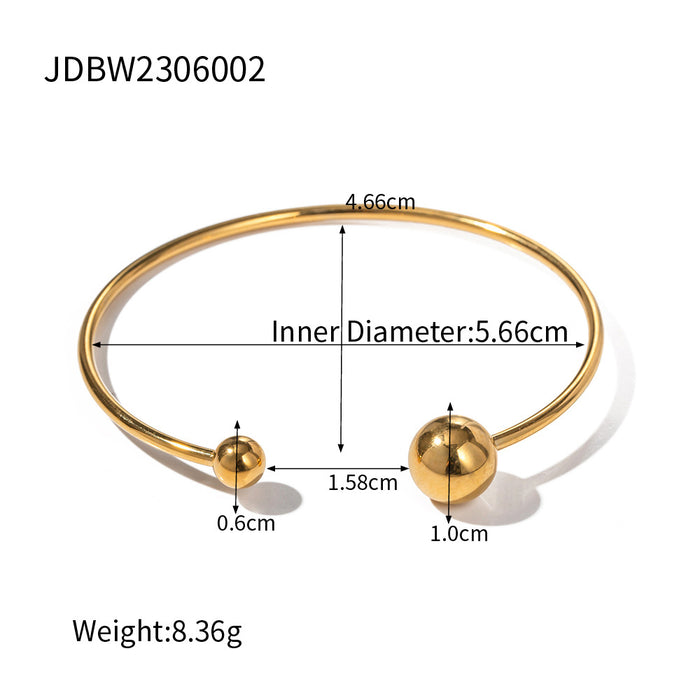 18K Gold Plated Stainless Steel Ball Open Cuff Bracelet - Trendy Fashion Jewelry for Women