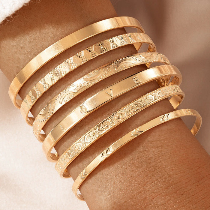 Gold and Silver Open Cuff Bracelet Set - Geometric Snake Design Bracelet