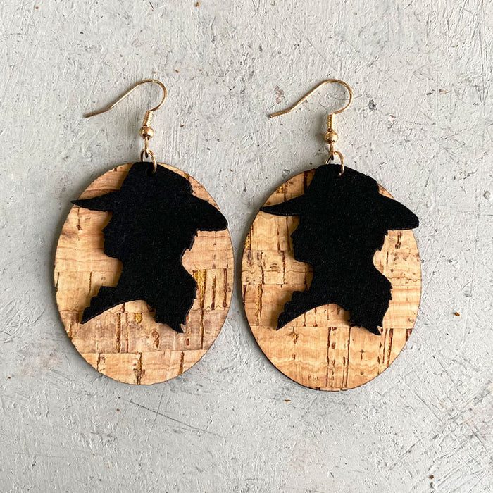 Pendientes de sombrero negro de madera