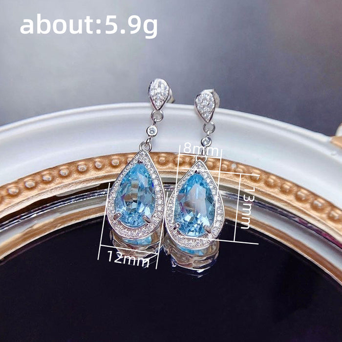 Colored Treasure Water Drop Sea Blue Zircon Earrings Mother's Day Gift