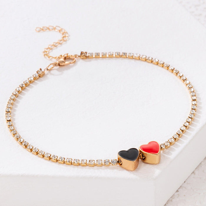 Heart Charm Elastic Anklet with Alloy Heart Pendant