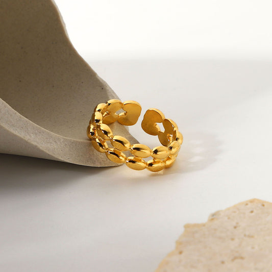 Elegant 18K Gold Plated Stainless Steel Ring with Hollow Patterns