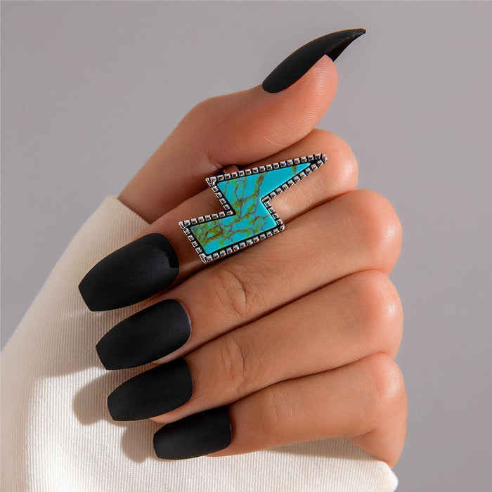 Bohemian Turquoise Feather Single Ring – Trendy Vintage Unique Design Band