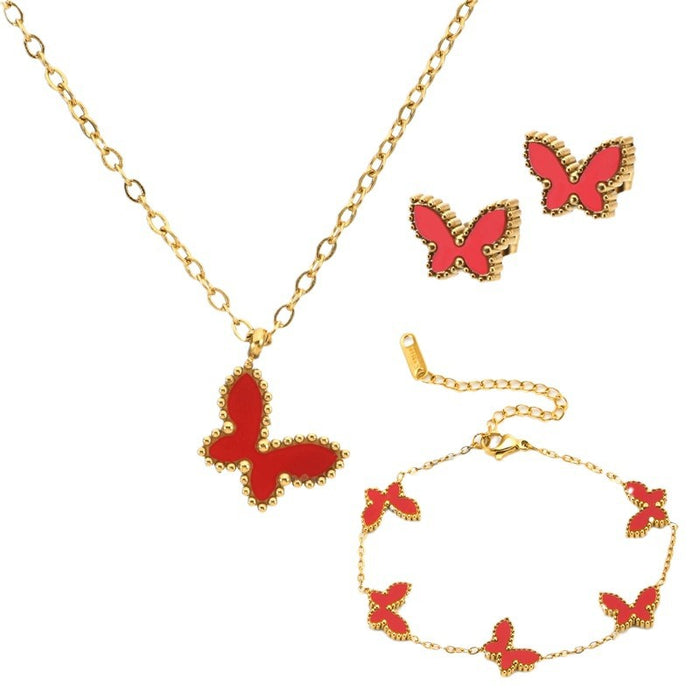 Pendientes, pulseras y collares de mariposa de nácar de colores chapados en oro de 18 quilates de acero inoxidable al por mayor