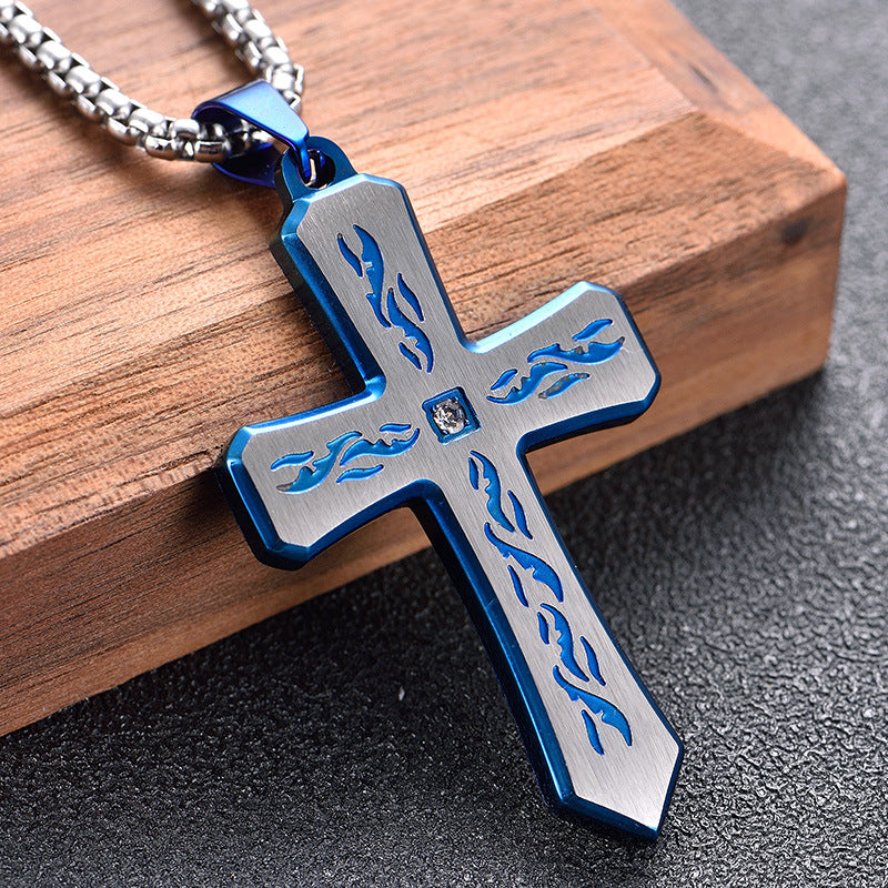 Creative corrosion three-color stainless steel cross pendant - wallojewerly 