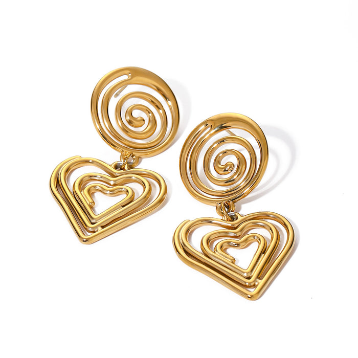 18K Gold Stainless Steel Heart Stud Earrings - High-End Design Jewelry