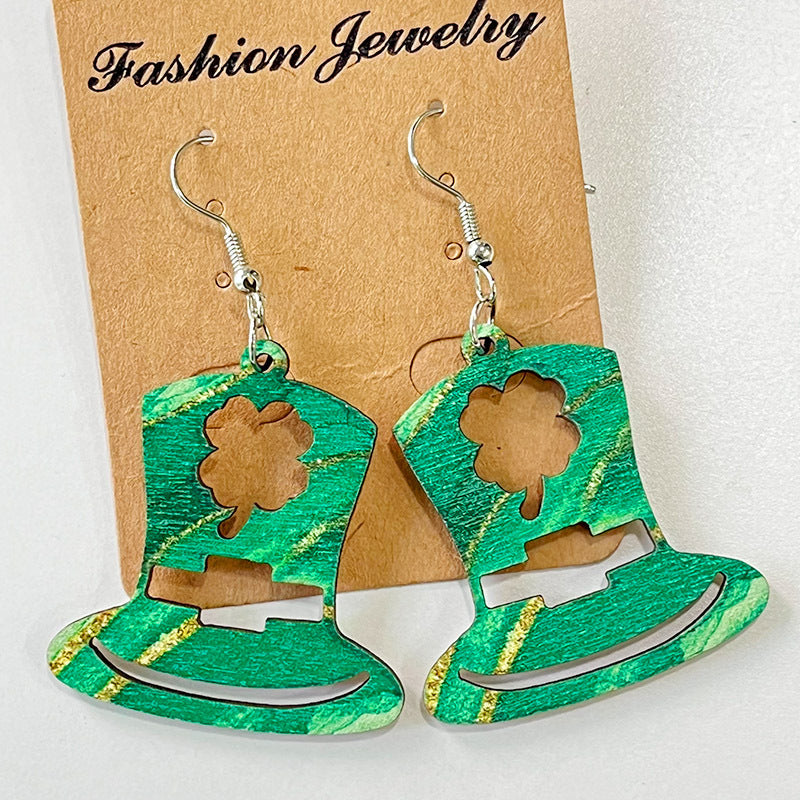 Wooden hat St. Patrick's Day earrings