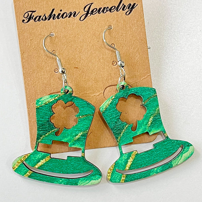 Wooden hat St. Patrick's Day earrings