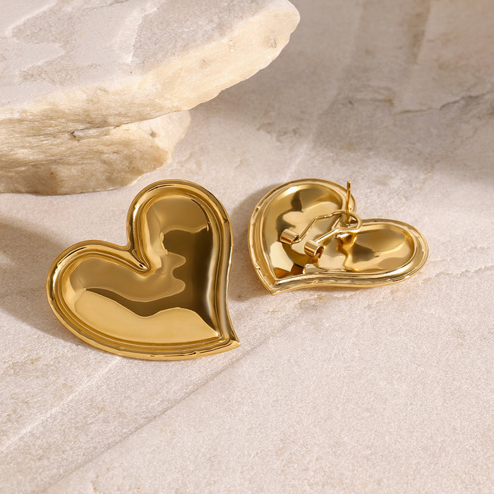 Stainless steel heart earrings 18K gold titanium steel earrings