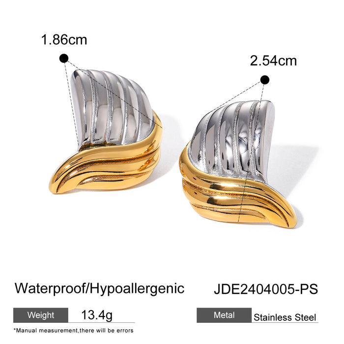 18K Gold Stainless Steel Twisted Wave Earrings - Unique Two-Tone Titanium Steel Jewelry