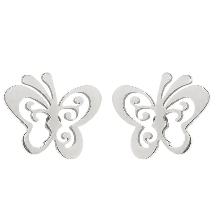 Butterfly earrings, double stainless steel female models small fresh hollow Korean style wings Yiwu small commodity wholesale