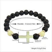 Wholesale Multi-colored Glow-in-the-Dark Volcanic Stone Bracelets with Cross Beads - wallojewerly 