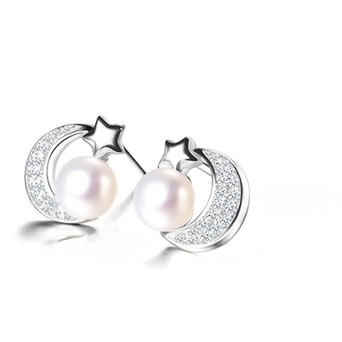 Star and Moon Pearl Earrings for Women Summer Design Star and Moon Earrings