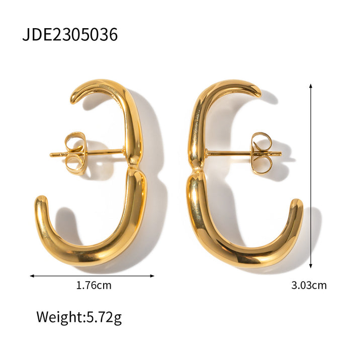 18K Gold Plated Stainless Steel Geometric Curved Earrings - Polished Non-Fading Jewelry for Women