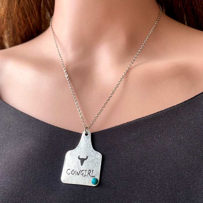 Western Cowboy Necklace with Vintage Turquoise, Bull Head, Thunderbird, and Horseshoe - Wild and Simple Design