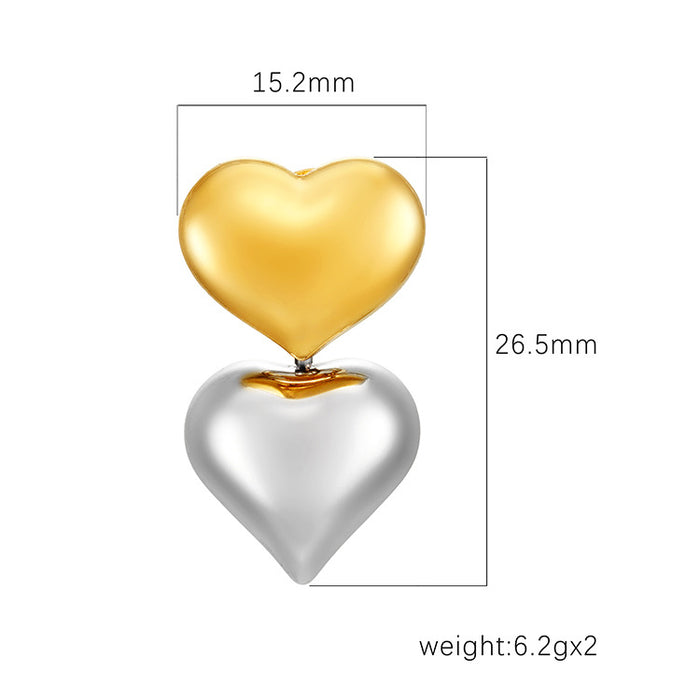 Fashionable love earrings, light luxury stainless steel 18K gold two-in-one earrings