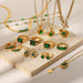 Vintage Green Zircon Jewelry Set - Stainless Steel Necklace, Earrings, Bracelet, and Ring for Women - wallojewerly 