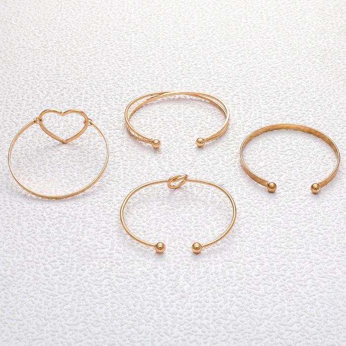 Creative Heart Knot Open Bracelet Set - Four-Piece Minimalist Jewelry