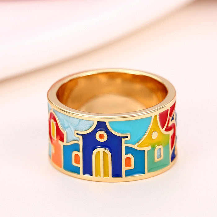 Colored enamel dripping oil splicing ring new style personality women's ring