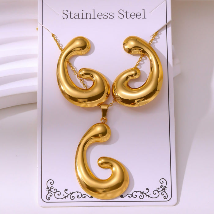 Wholesale 304 stainless steel hydraulic gold-plated earrings and necklace sets - wallojewerly 