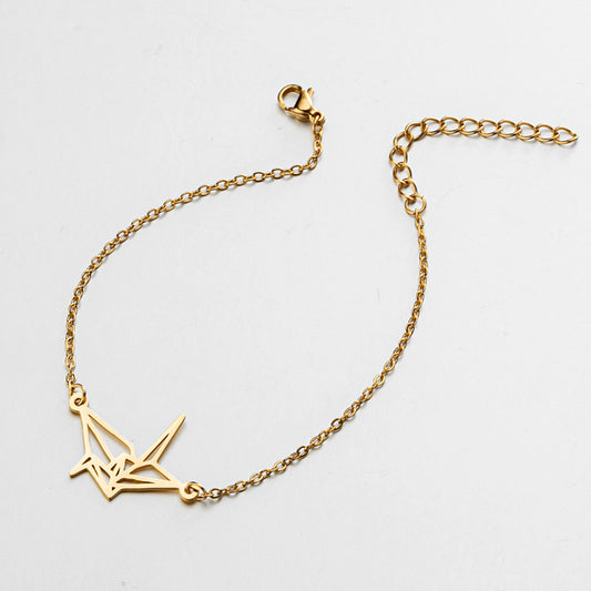 18K gold electroplated paper crane bracelet, simple cold style jewelry wholesale