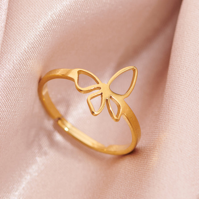 INS style butterfly ring, small fresh stainless steel open hollow ring wholesale